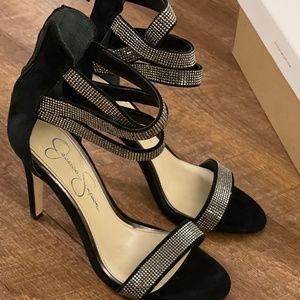 Jessica Simpson black suede studded heels
